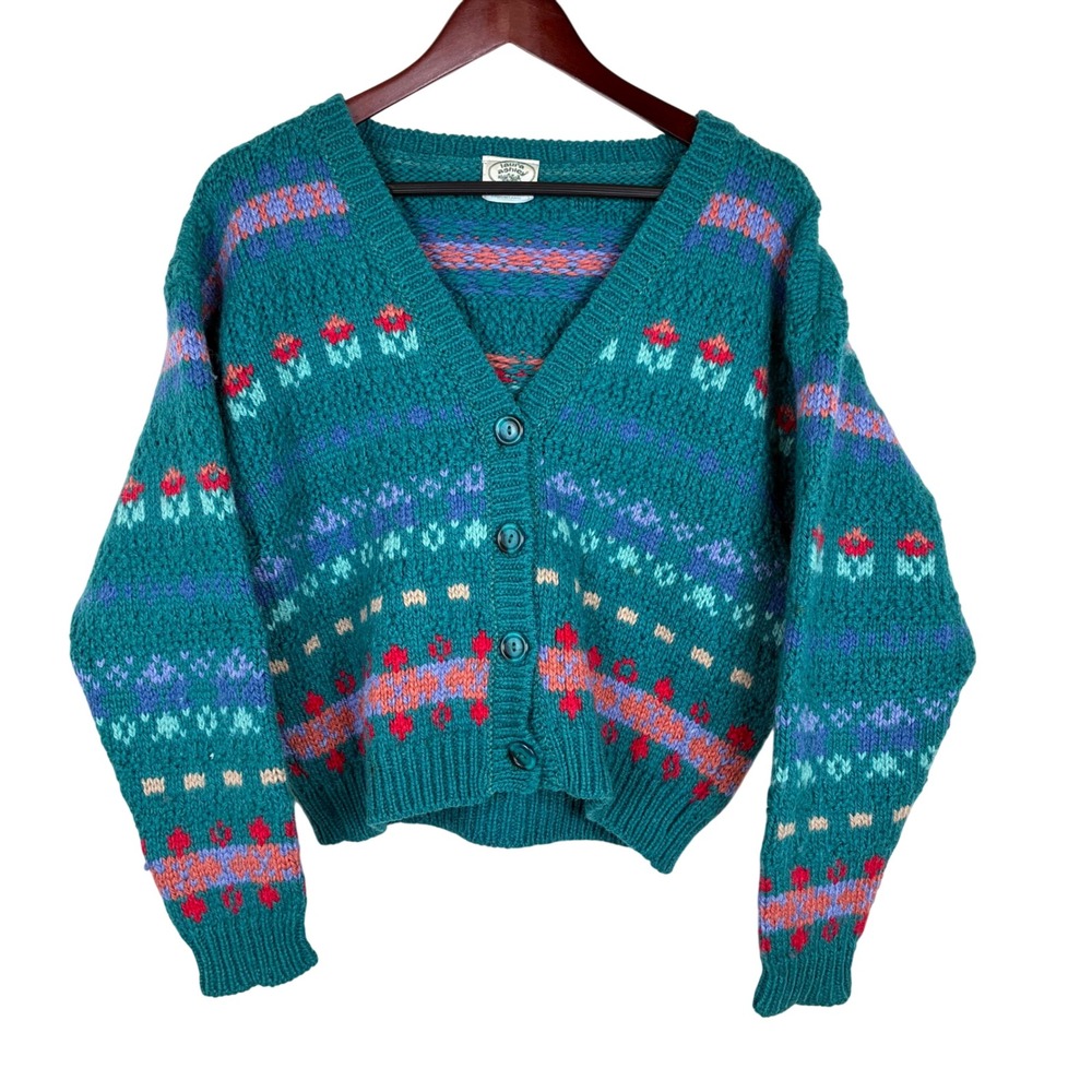 Vtg Laura Ashley Cardigan S/M %100 Wool Scotland Fair Isle Cottage Scandi Chunky